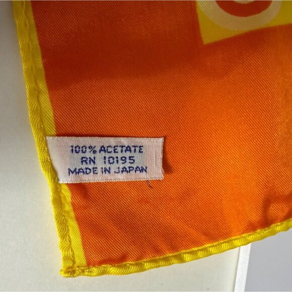 Retro 70s MOD Geometric Scarf Orange Yellow Fashion Links VTG Bold Japan - Picture 5 of 8